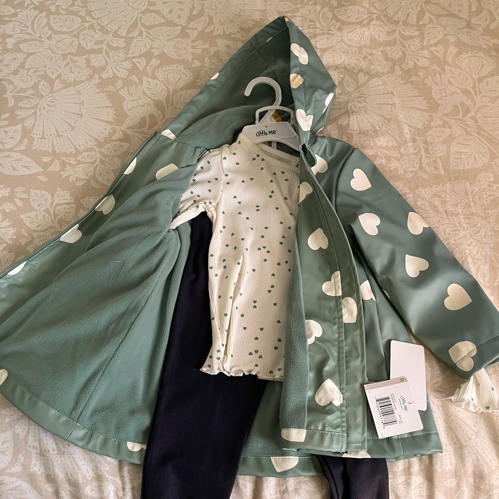 Kids Green Heart Raincoat Set